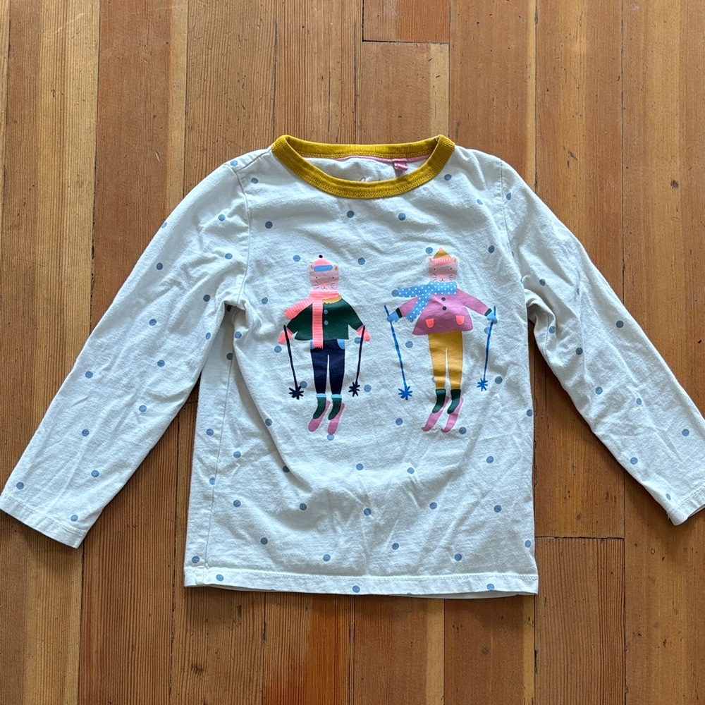 Mini Boden Long Sleeve Shirt with Skiers - Cream and Gold